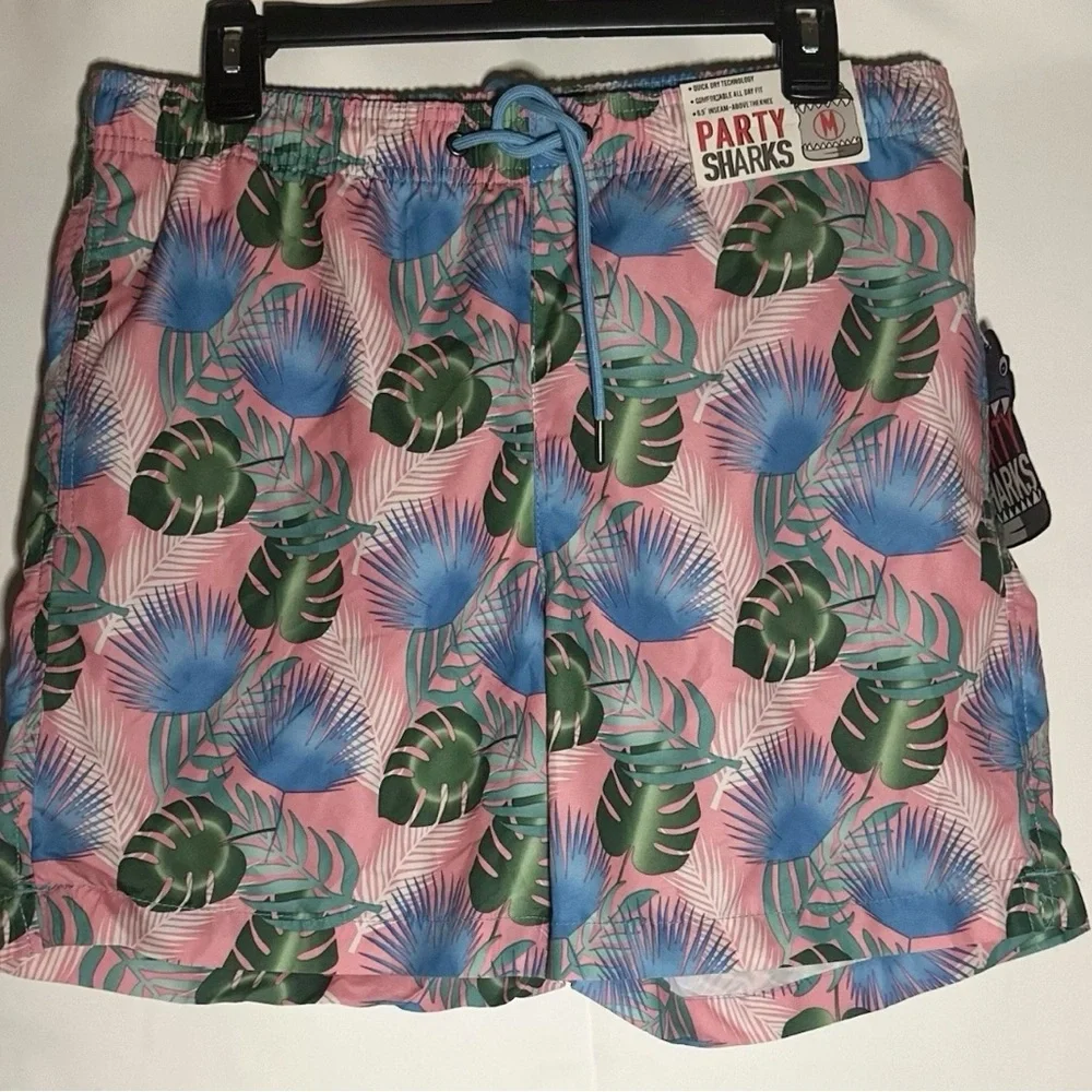 Party Sharks‎ Swim Trunks Mens Medium Watermark Floral Pink NWT MSRP $52